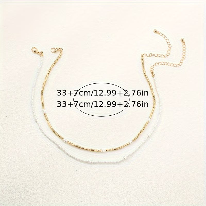 Layered Gold &amp; Pearl Beaded Necklace Set
