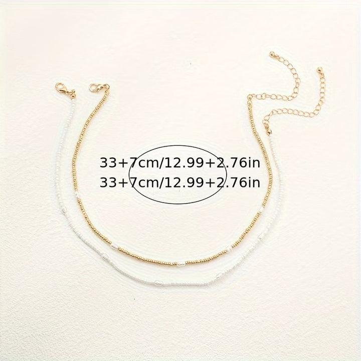 Layered Gold &amp; Pearl Beaded Necklace Set