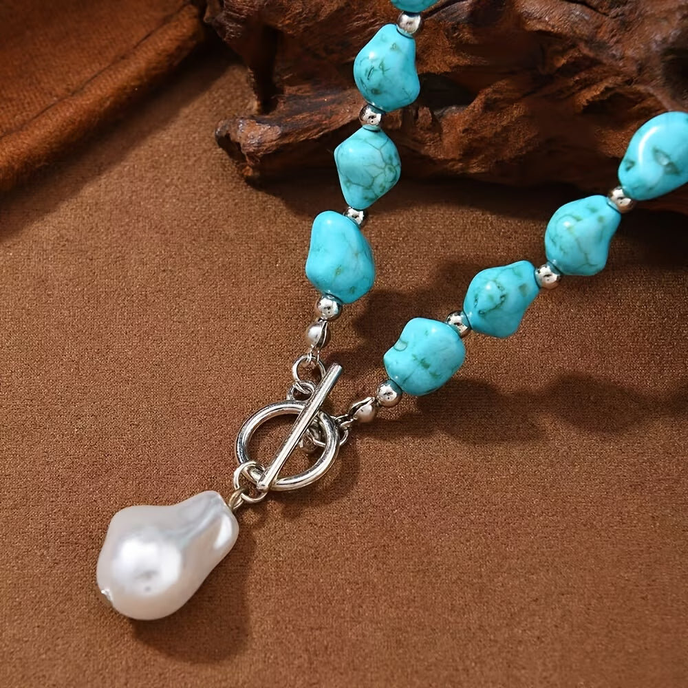 Turquoise &amp; Pearl Silver Necklace
