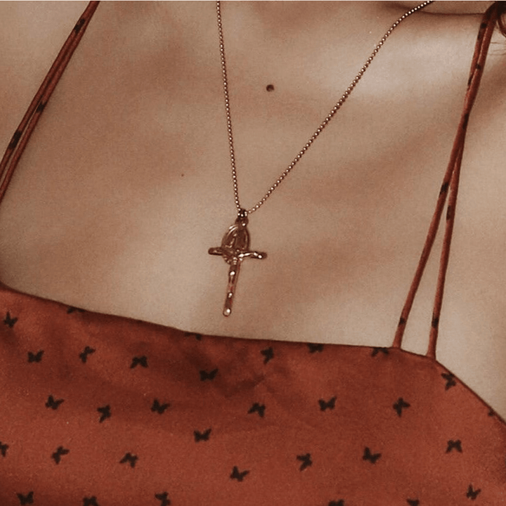 Christianartworkshop Virgin Mary Medallion Crucifix Titanium Necklace