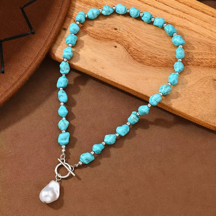Turquoise &amp; Pearl Silver Necklace