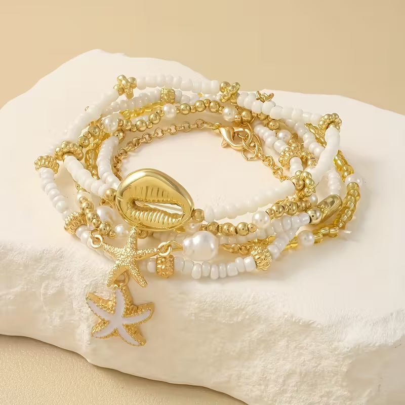 Coastal Gold &amp; Pearl Bracelet Set of 6