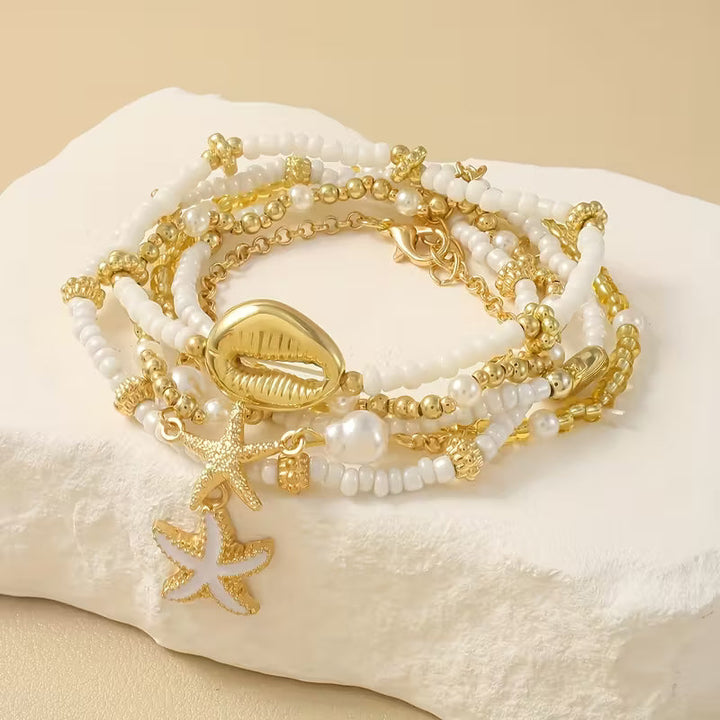 Coastal Gold &amp; Pearl Bracelet Set of 6