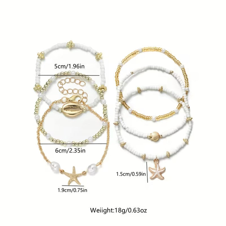 Coastal Gold &amp; Pearl Bracelet Set of 6