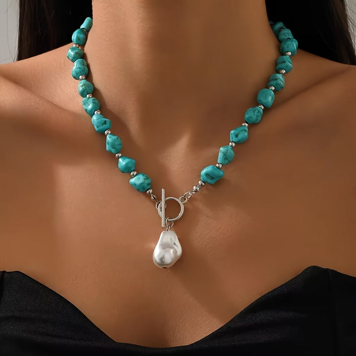 Turquoise &amp; Pearl Silver Necklace