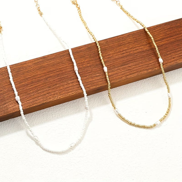 Layered Gold &amp; Pearl Beaded Necklace Set