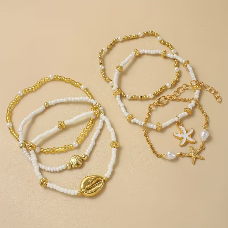 Coastal Gold &amp; Pearl Bracelet Set of 6