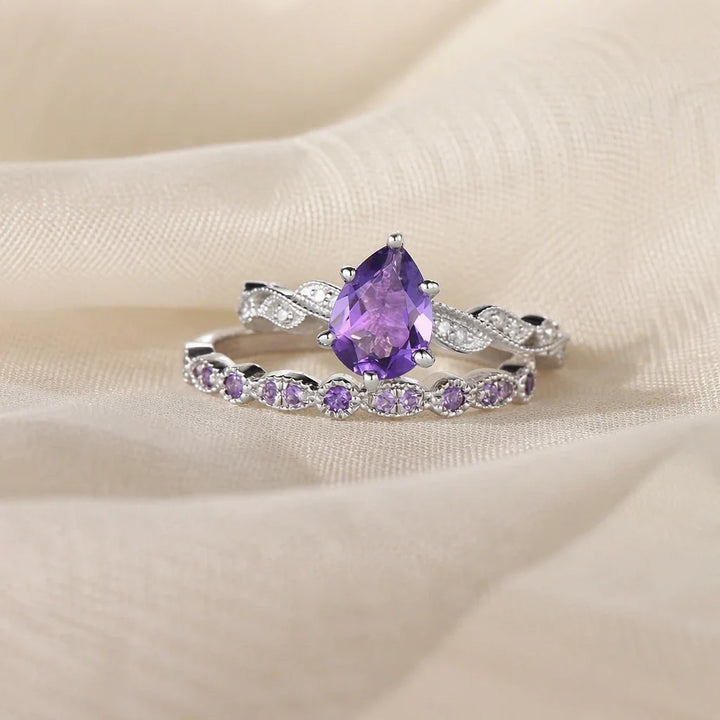 Braided Amethyst Ring Set