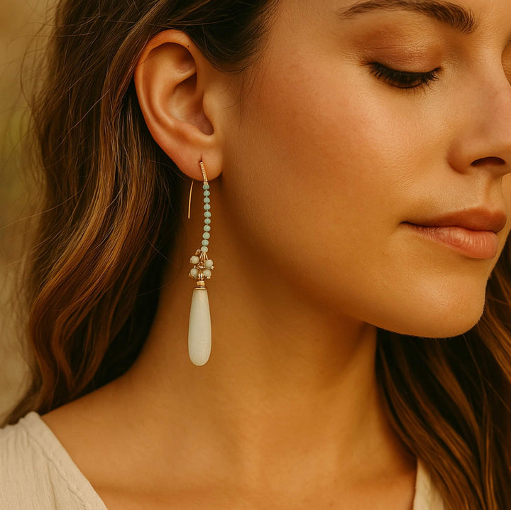 Elegant Amazonite &amp; Gold Drop Earrings
