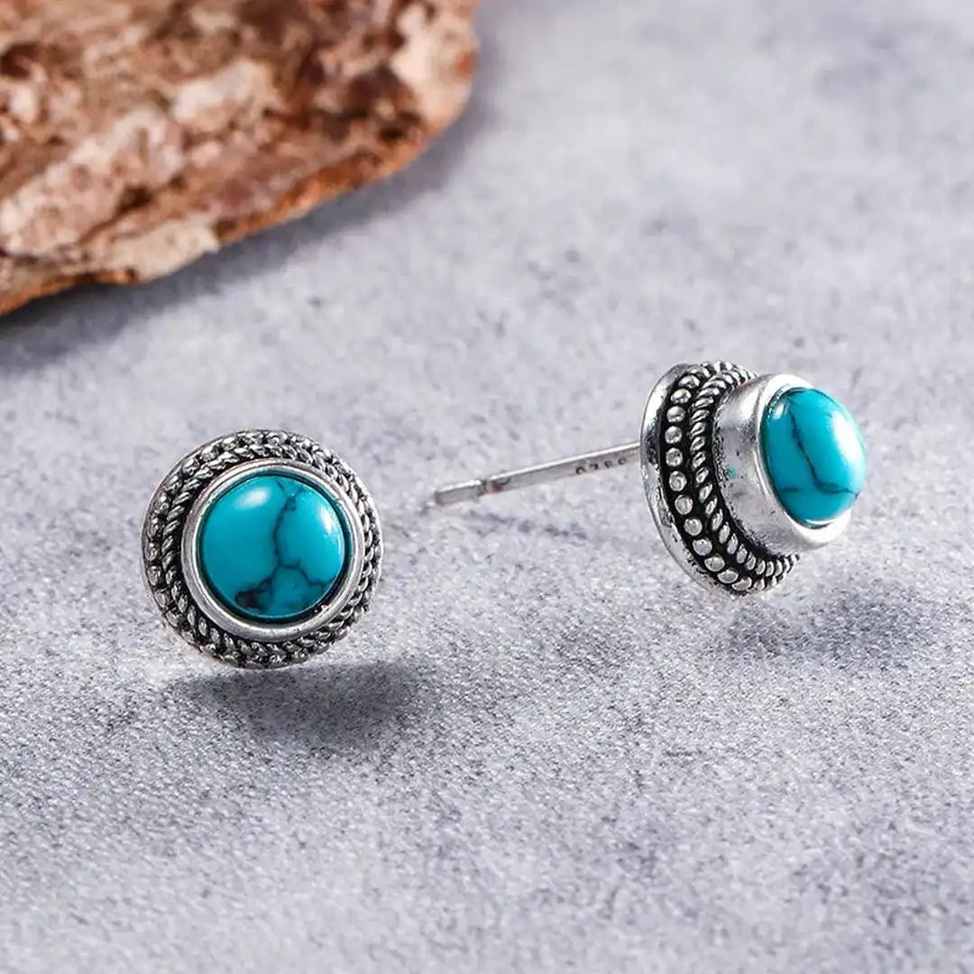 Vintage Bohemian Imitation Turquoise Stud Earrings
