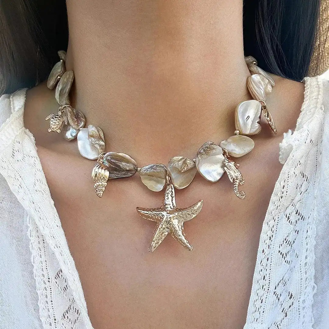 Boho Stone Sea Star Pendant Necklace
