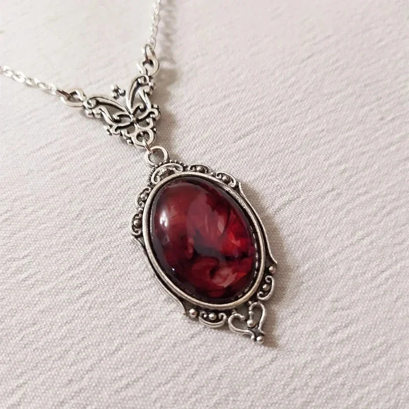 Vintage Silver &amp; Red Quartz Pendant Necklace
