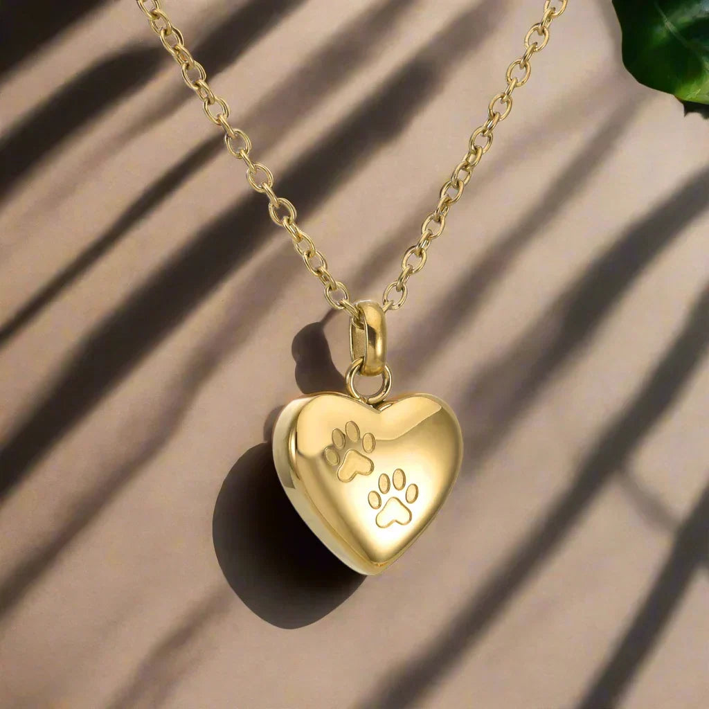 Pet Memorial Urn Necklace â€“ Heart-Shaped Pendant with Paw Engraving