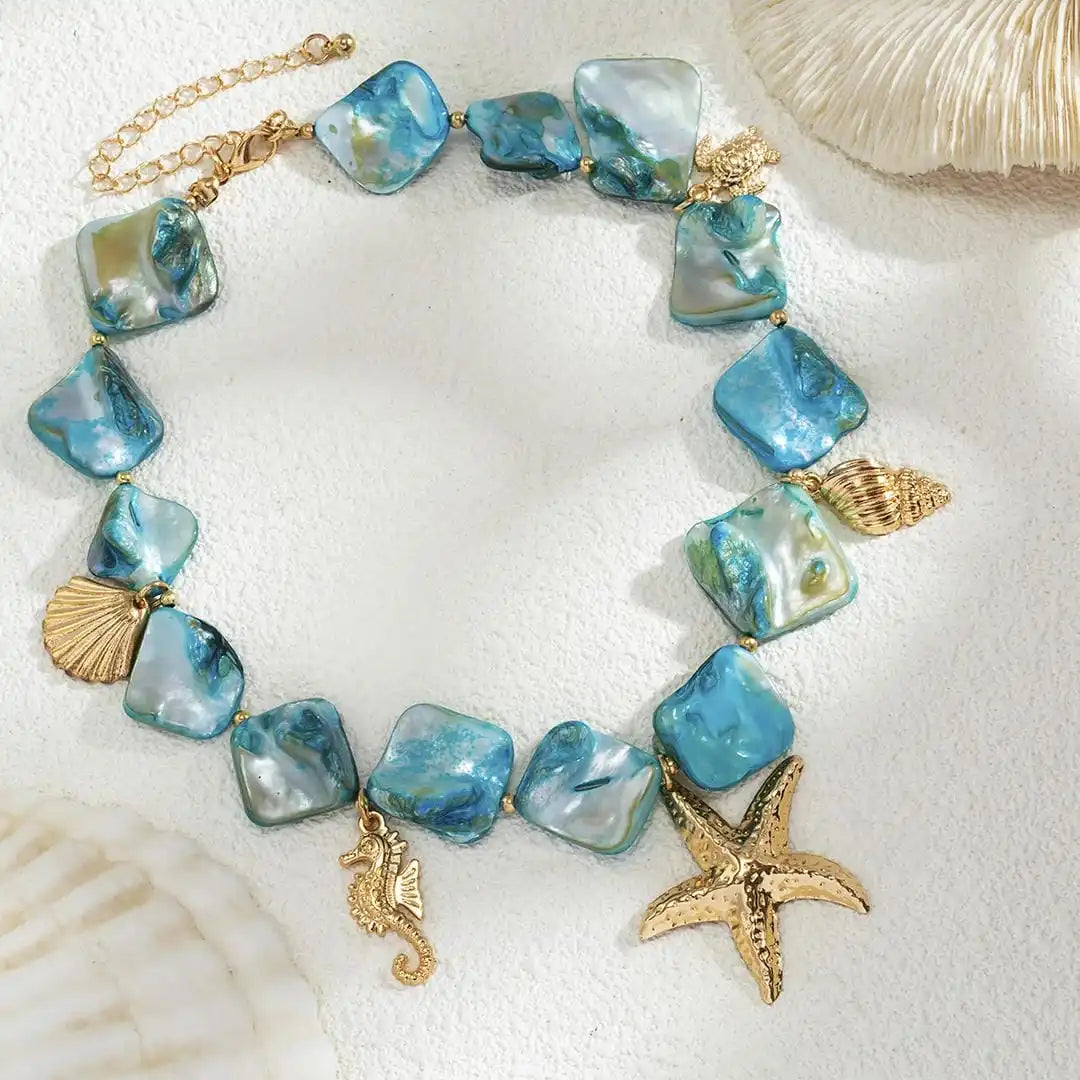 Boho Stone Sea Star Pendant Necklace