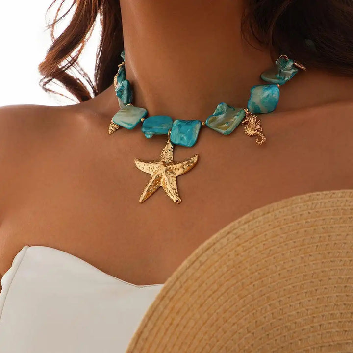 Boho Stone Sea Star Pendant Necklace