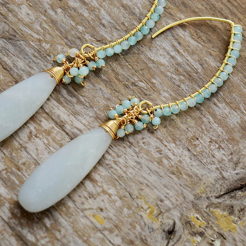 Elegant Amazonite &amp; Gold Drop Earrings