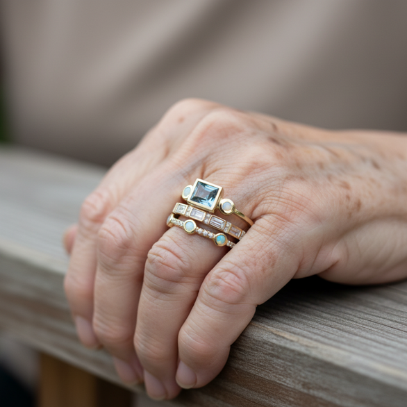 Vintage Blue Crystal Ring Set