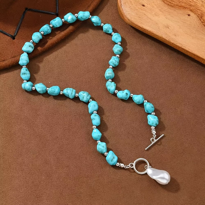 Turquoise &amp; Pearl Silver Necklace