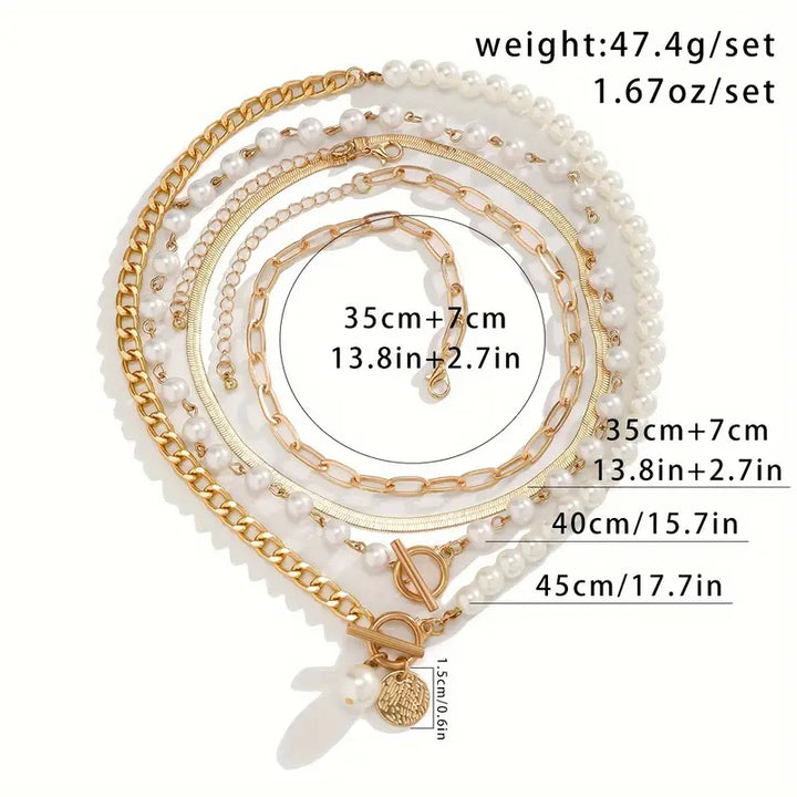 Modern Pearl Layered Necklace Set