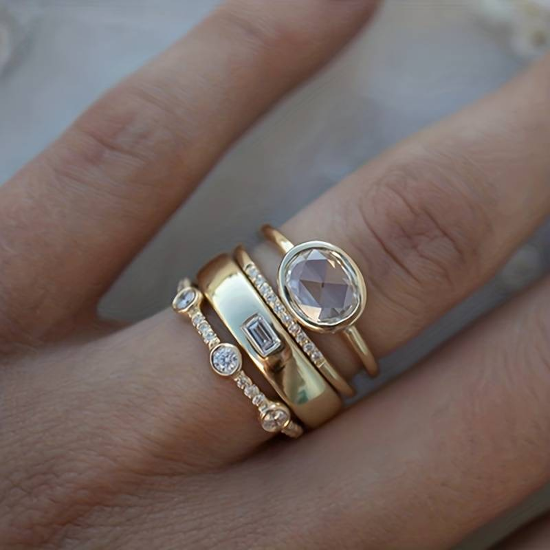 Gold &amp; Zirconia Ring Set
