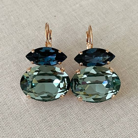Vintage Green &amp; Blue Glass Earrings