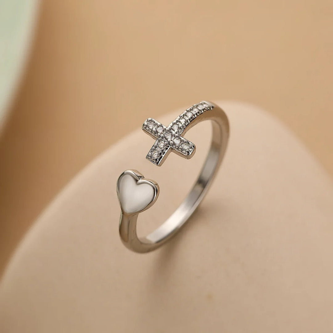 Vintage Love Cross Silver Resizable Ring