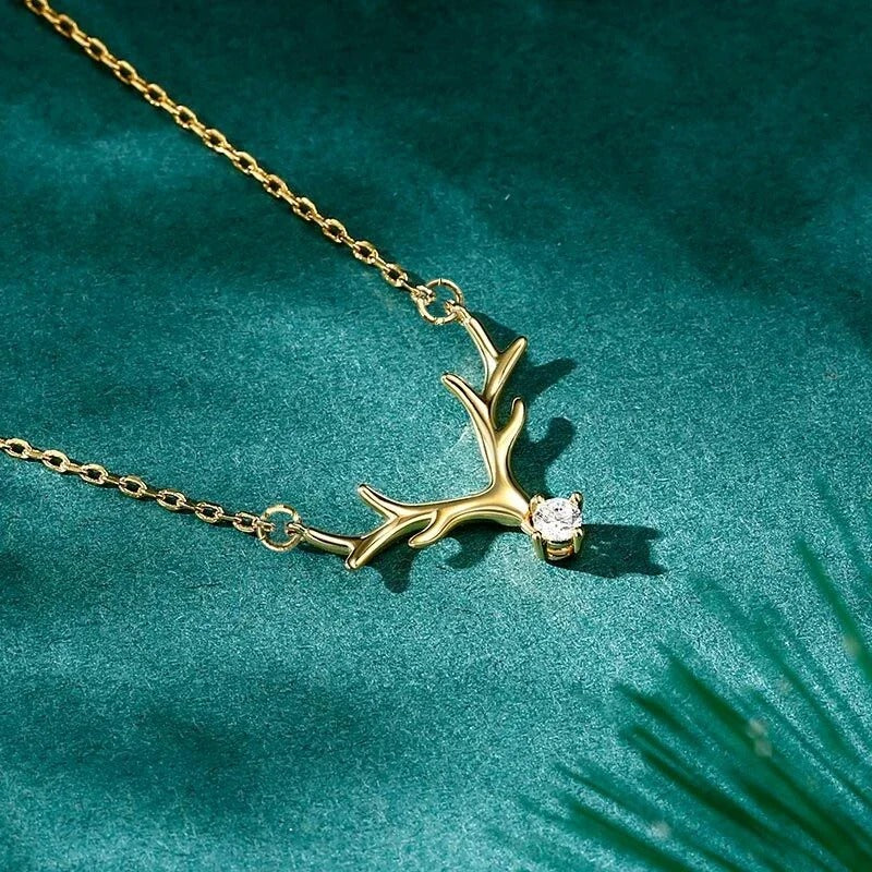 Vintage Gold Antler &amp; Crystal Necklace