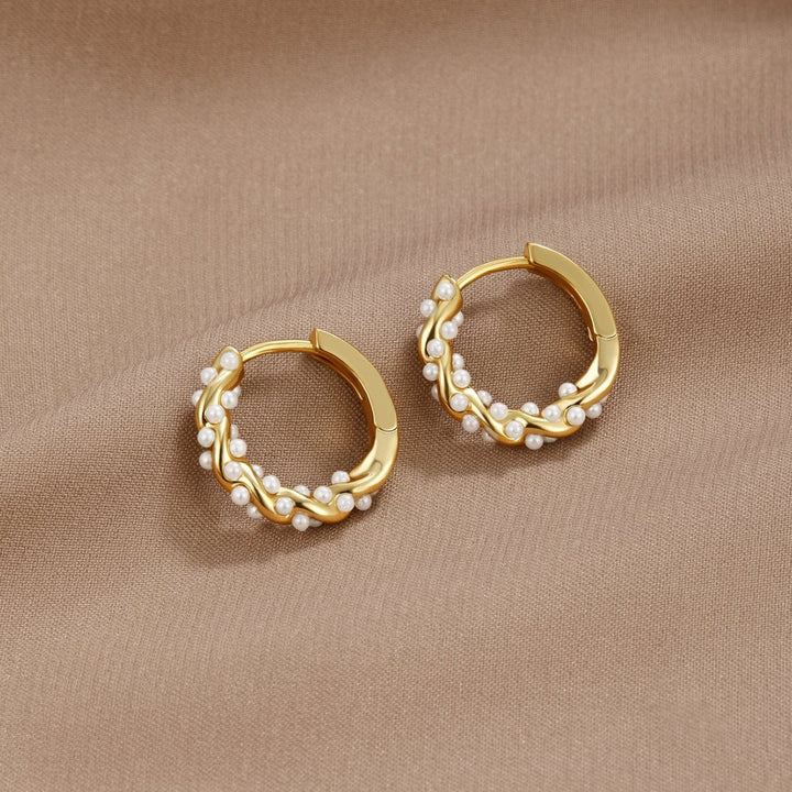 Twirled Pearl Hoop Earrings